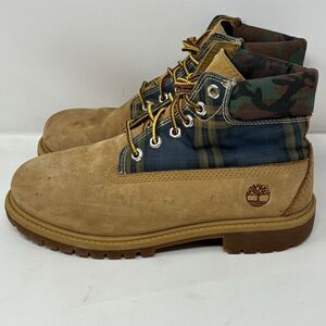 Timberland Heritage Boot Tan Camo Plaid 6” Streetwear Lace Up Junior Boys Size 3